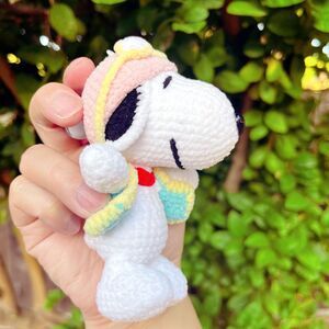 Snoopy Flying Ace Crochet Keychain | Mini Amigurumi Bag Charm | Pilot Dog Plush